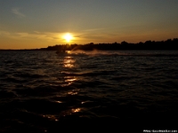 26486RoCrLe - Vacationing at the cottage - Sunset on Sturgeon Lake from the 'toon boat - Stephanie - Julia riding free.JPG